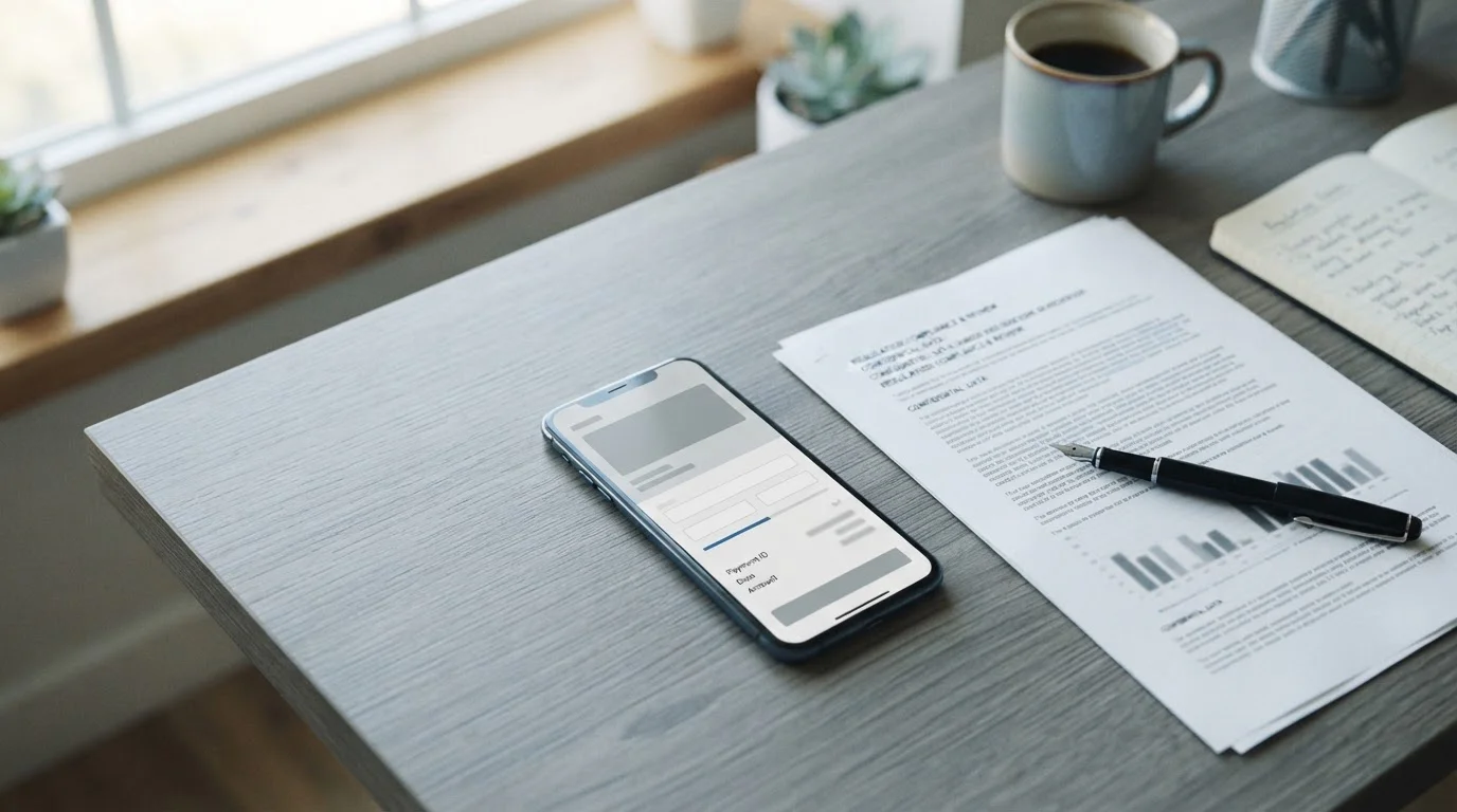 Pantalla de móvil con interfaz de pago digital y documentos de regulación DGOJ sobre escritorio