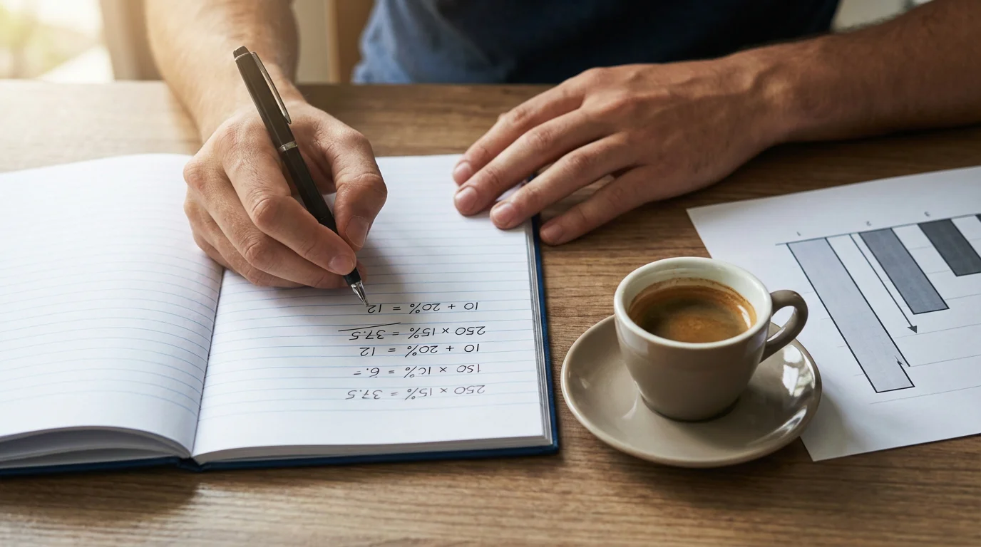 Persona analizando cuotas de boxeo en una libreta con fórmulas de probabilidad implícita