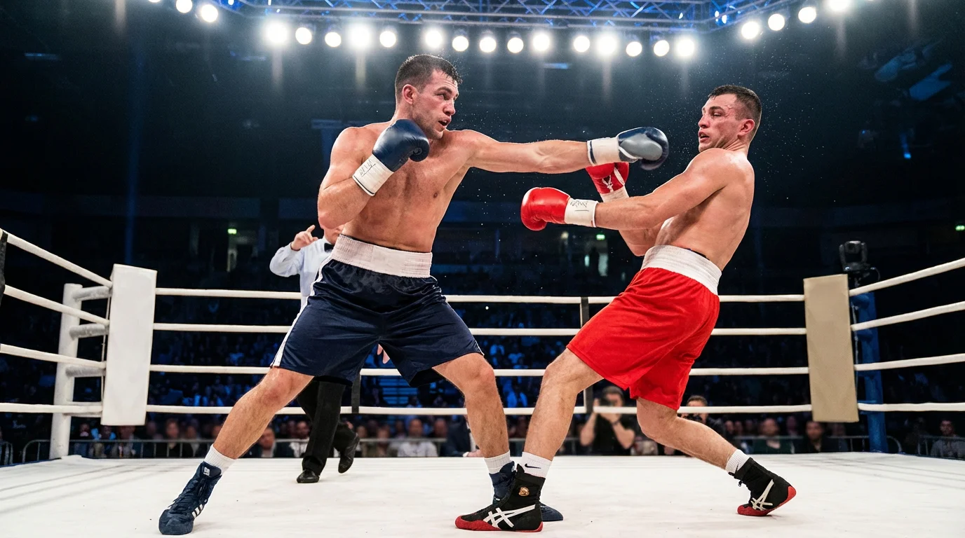 Dos boxeadores con estilos de pelea distintos intercambiando golpes en el cuadrilátero