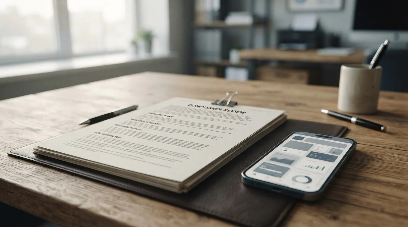 Documentos oficiales de licencia DGOJ y smartphone con aplicación regulada